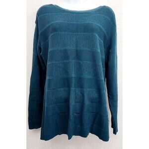 Coldwater Creek Green Blue Tight Knit Wool Blend Boat Neck Sweater L 14 Soft